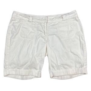 In Moda White Bermuda Chino 8" Inseam Cotton Stretch Belted Pocket Shorts Sz 10